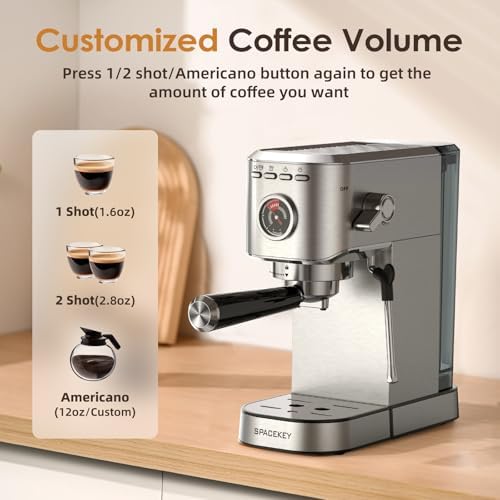 Spacekey Espresso Machine with Milk Frother, 20 Bar Compact Expresso Coffee Machines for Home