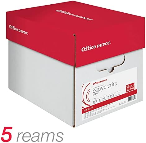 Office Depot Copy Print Paper, 8 1/2in. x 11in., 20 Lb, 500 Sheets Per Ream, Case Of 5 Reams, 851201CS