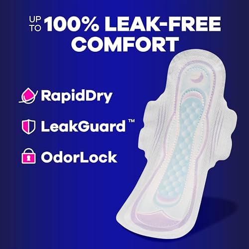 Always Ultra Thin Feminine Pads with Wings for Women, Size 5, Extra Heavy Overnight Absorbency, Unscented, Up to 100% Leak-Free Comfort, 34 Count
