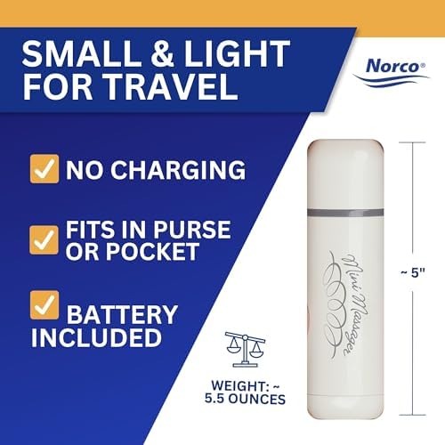 Norco Mini Massager - Handheld Massager for Scar Tissue Break Up | Compact, Travel Massage Gun with 3 Attachments for Hand, Foot, Neck, Face, Finger