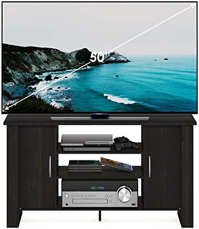 Furinno Econ TV Stand Entertainment Center, Espresso | with Adjustable Shelf, Open Back TV Console with Door Storage for TV up to 50 Inch, for Living Room, Bedroom