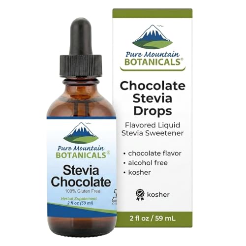 Chocolate Stevia Liquid Drops Flavored with Natural Sweet Dark Chocolate | Alcohol Free and Kosher | 2oz Glass Bottle