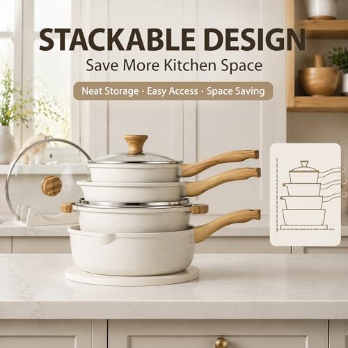 SENSARTE Nonstick Ceramic Cookware Set, 13-pcs Non-toxic Pots and Pans Set | Healthy Kitchen Cooking Set with Stay-Cool Handles