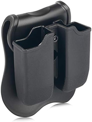 Double Mag Pouch Fit Glock 9mm/.40 Cal Magazines | Polymer Paddle Holster with 360°Adjustable Cant , Ambidextrous, Outside Waistband, Black