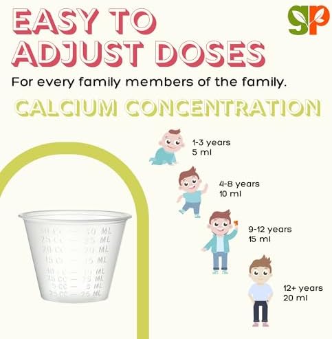 GreenPeach Organic Liquid Calcium for Kids - Magnesium, Zinc, Calcium Citrate & Vitamin D3 Calming Syrup & Liquid Calcium Supplement, NO Sugar NO Artificial Flavors, Vegetarian Halal Kosher