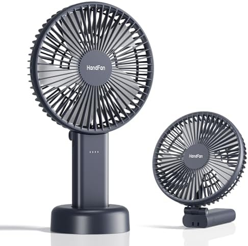 HandFan Quiet 6 Inch Handheld Fan [34H Max Cooling Time], 6 Speed Rechargeable Personal fan and Desktop with Base