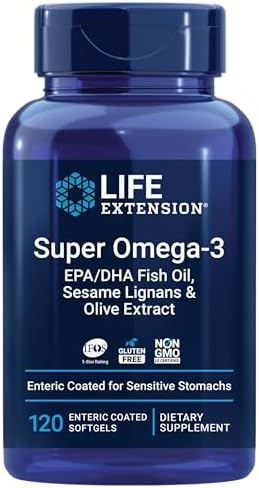 Life Extension Super Omega-3 EPA/DHA Fish Oil, Sesame Lignans & Olive Extract – Heart Health, Brain Health, Inflammation Health Support, Gluten-Free, Easy to Swallow, Non-GMO, 240 Softgels