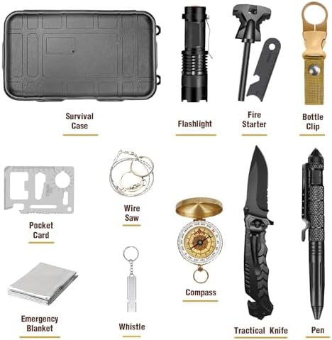Survival Kit 14 in 1, Gifts for Men Dad Husband, Emergency Survival Gear and Equipment, Anniversary Birthday Gifts for Him Boyfriend, Hunting Fishing Camping Accessories
