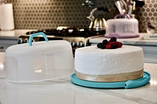 Top Shelf Elements Round Cake Carrier Two Sided Cake Holder Serves as Five Section Serving Tray, Portable Cake Stand Fits 10 inch Cake