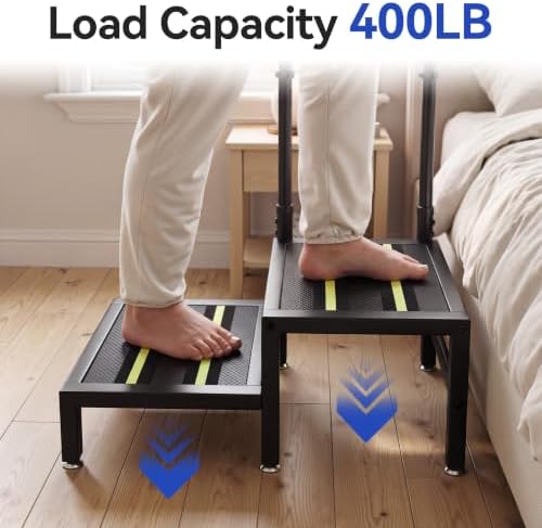 2 Step Stool with Handle, Heavy Duty Step Stool for Adults & Elderly with Non-Slip Platform, Bed Step Stool for High Beds and Home Use
