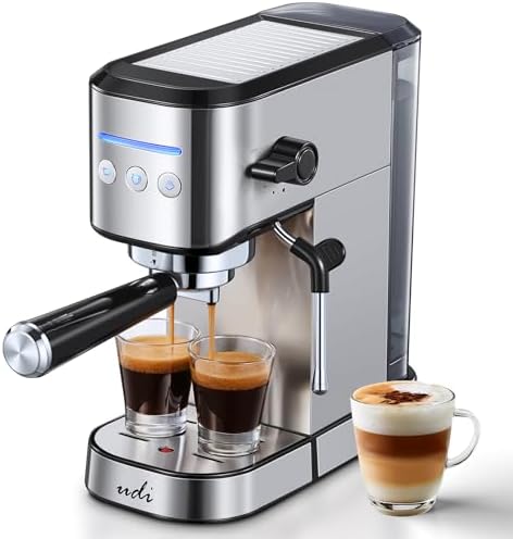 UDI Espresso Machine, 20 Bar High Pressure Professional Espresso Maker | with Milk Frother, Compact Stainless Steel Coffee Machine for Cappuccino