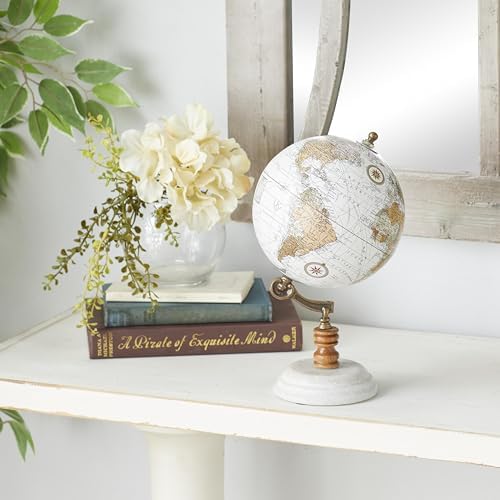 Deco 79 Marble Globe with Marble Base, 7" x 7" x 11", Teal | Educational/Geographic Earth World Map Decorative World Globe With Marble Base World Globe