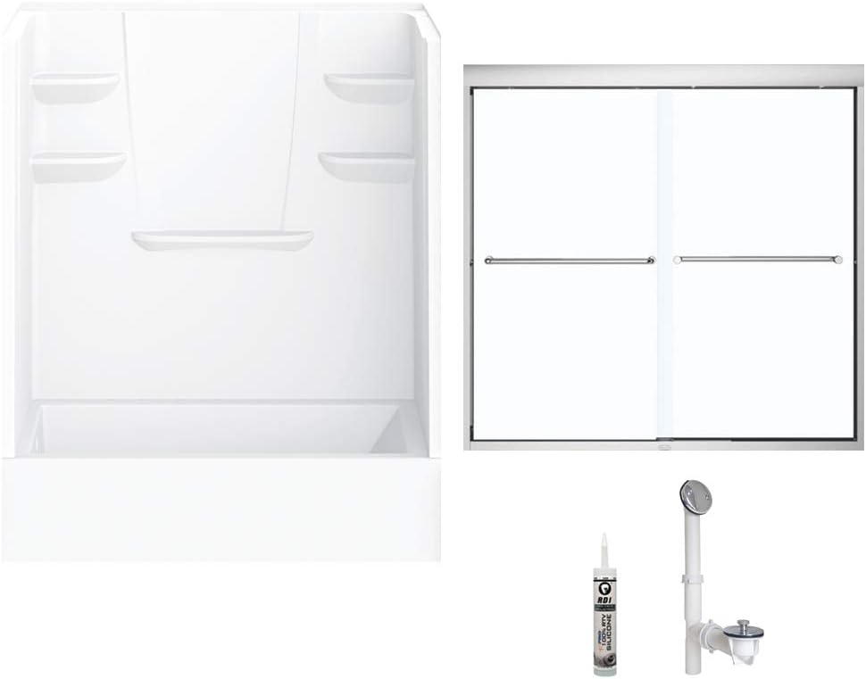 A2 6032CTSMML-134561-WC Bath/Shower Kit with Door, 60" L x 32" W x 82" H, White/Chrome