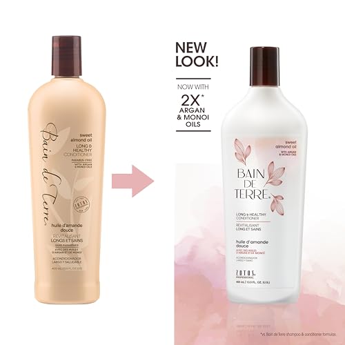 Bain de Terre Sweet Almond Oil Long & Healthy Conditioner, Strength & Protection for Weak, Damaged Hair, with Argan & Monoi Oils, Paraben-Free, Color-Safe, Vegan