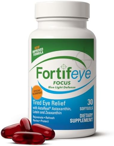 Fortifeye Focus Eye Care Supplement 30 Softgel Capsules - Triple Carotenoid Including Astaxanthin, Lutein, and Zeaxanthin Supplements, Eye Vitamins, Supports Eyes Fatigue and Blue Light Protection