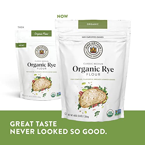 King Arthur Organic Medium Rye Flour - 3 lbs for Complex Flavorful Breads & Baked Goods - 100% US Grown & Milled - Non-GMO Project Verified - Robust