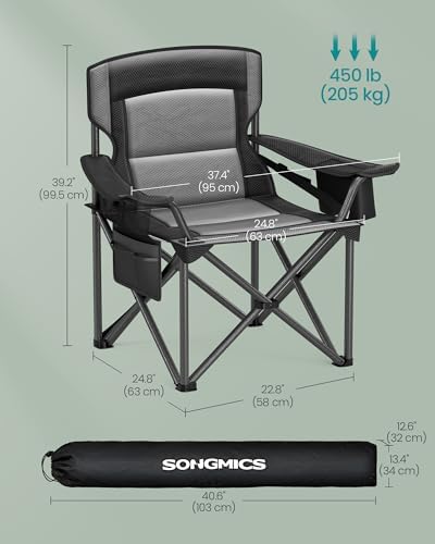 SONGMICS Folding Camping Chair, 450 lb Capacity | Folding lawn chair with cup holder and heavy-duty design, Ink Black, UGCB066B01