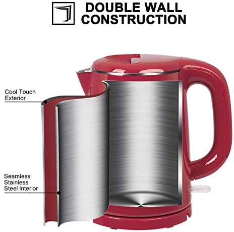 Secura Stainless Steel Double Wall Electric Kettle Water Heater for Tea Coffee w/Auto Shut-Off and Boil-Dry Protection, 1.0L (Orange) SWK-1001DO/HB-K012