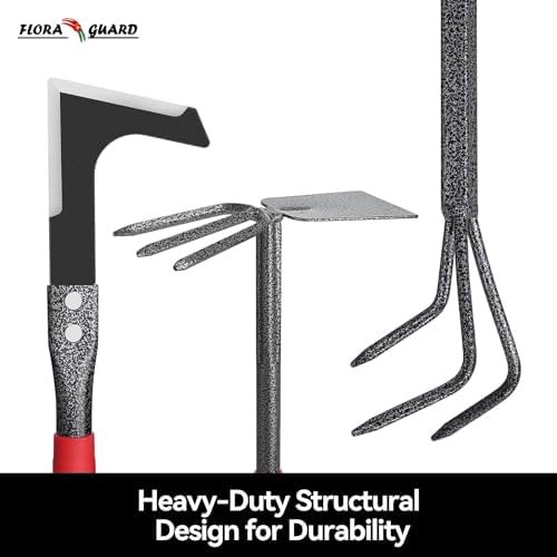 FLORA GUARD 6-Piece Garden Tool Set | Heavy Duty Gardening Hand Tools with High Carbon Steel Including Trowel, Rakes, 2-in-1 Hoe and Crack Weeder
