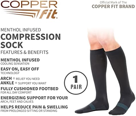 Copper Fit womens Ice Menthol Infused Compression Socks, Black, Large-X-Large US