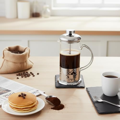 Single Serve French Press Coffee Maker - 12 oz Glass & Stainless Brewer