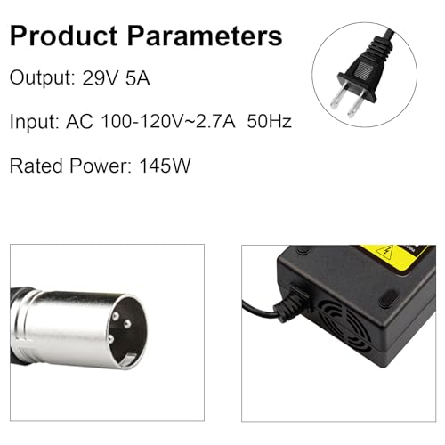 29V 5A for 24V 5A 3-Pin Male XLR Connector Battery Charger for Lakematic, Pride Mobility, Jazzy Power Chair, Drive Medical, Golden Technologies