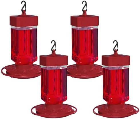 Hummingbird Feeder 32 oz [Set of 4] Plastic Hummingbird Feeders for Outdoors - Humming Bird Feeders - 10 Feeding Ports - Wide Mouth for Easy