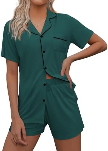 Ekouaer Pajamas Set for Women Short Sleeve Sleepwear Button Down Pj XS-XXXL | Summer 2 Piece Lounge Set, Soft Fabric, Drawstring Waistband, for Bridesmaid Bride Party, Plus Size, Petite, Cute Pattern
