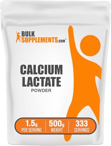 BulkSupplements.com Calcium Lactate Powder - Calcium Supplement Powder, Food Grade - Pure & Gluten Free, 1.5g per Serving, 500g (1.1 lbs) (Pack of 1)