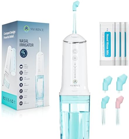Nasal Irrigation System for Sinus Relief 30 Salt Packs 4 Rinse Modes | 4 Nozzles Portable Cordless Electric Neti Pot Nose Cleaner - Sinus Flush Kit