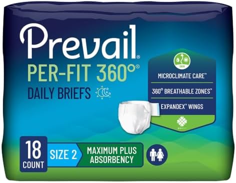 Prevail Per-Fit 360 Incontinence Briefs, Maximum Plus Absorbency, Size Three, 60 Count