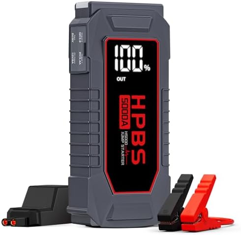5000A Jump Starter with Air Compressor, Portable Car Battery Jump Starter with 150 PSI Tire Inflator for Up to 10.0L Gas and 8.0L Diesel Engines, 12V Jump Box Battery Charger Booster(Red)