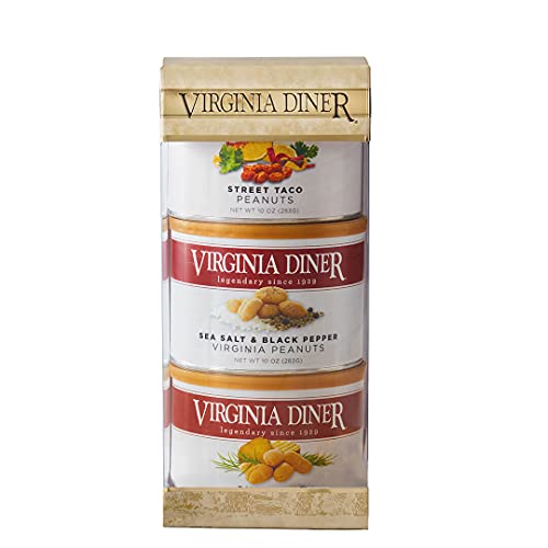 Virginia Diner Virginia Seasoned Triplet Gift Set & Peanut Sampler: Salted, Old Bay, Zatarain's Cajun Peanuts 10 Ounce (Pack of 3)