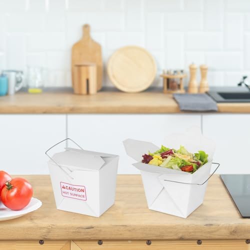 zmybcpack 50 Pack 16oz/1 Pint Chinese Take Out Boxes, Paper Food Containers | Chinese To Go Boxes with Metal Wire Handle & Labels for Hot Or Cold Food