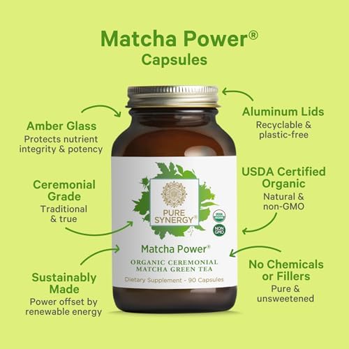 PURE SYNERGY Matcha Power | Organic Matcha Green Tea Capsules | Ceremonial Grade Supplement with EGCG | for Enhanced Energy & Alertness (90 Capsules)