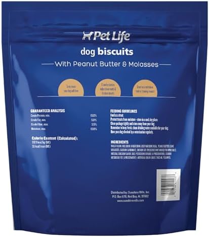Pet Life Biscuits with Peanut Butter and Molasses Crunchy Dog Treats, 4lb