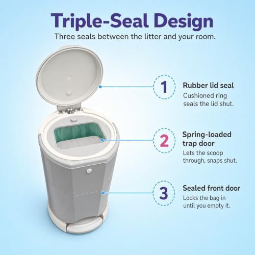 Litter Champ Cat Litter Disposal System, Hands-Free Pedal Trash Can | 4 Gallon Capacity, Triple-Seal Odor Lock, ABS Resin