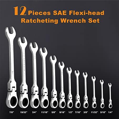 Qnkaa Flexible Ratchet Wrench Set 12pcs 8-19mm Spanner Gear Ring Ratcheting Combination Flexi Wrench Kit Metric Flex Head