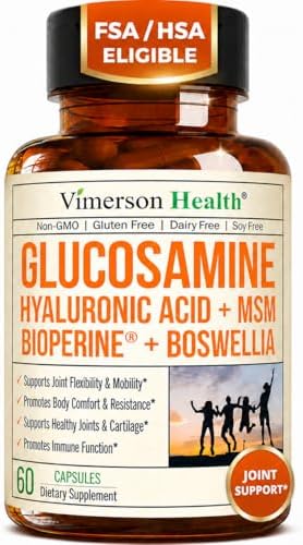 Joint Support Supplement with Glucosamine Sulfate, Hyaluronic Acid, Boswellia & MSM – Supports Joint Health, Mobility & Bone Strength – for Daily Use – FSA Eligible 60 Capsules