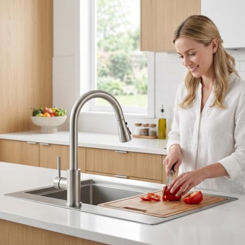 RULIA Kitchen Faucet, Pull-Down Sink Faucet with 3 Functions Sprayer, Kitchen Sink Faucet, PB1020