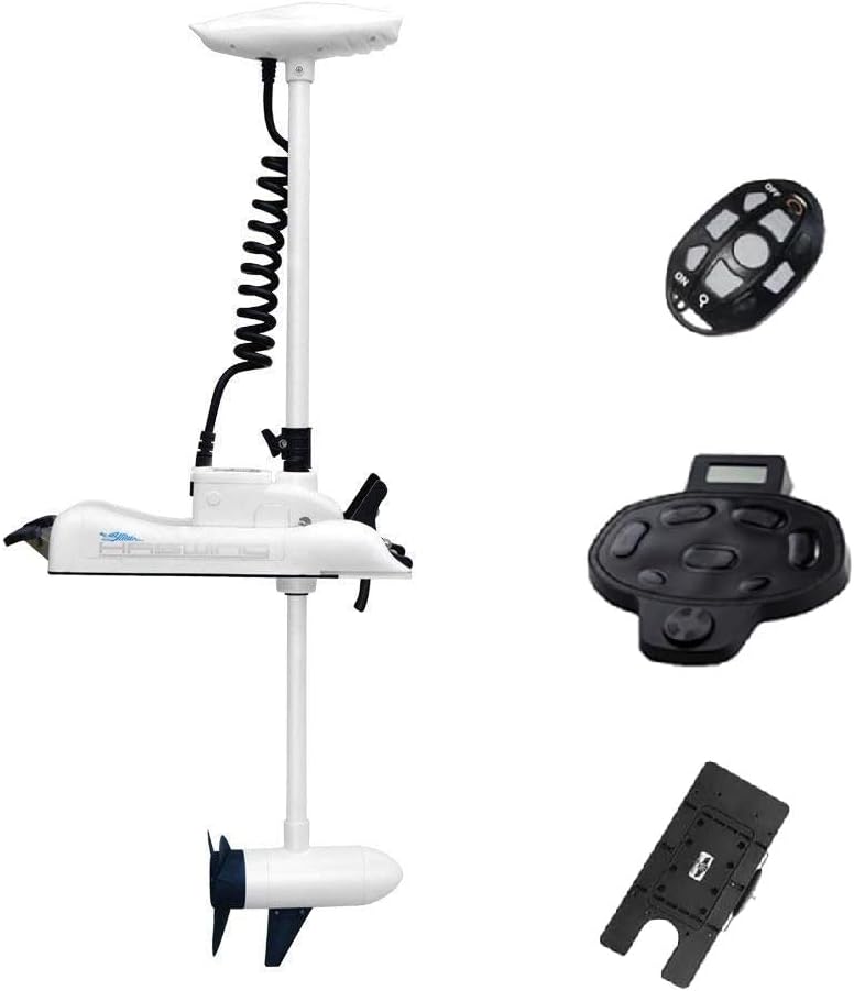 Haswing Bow Mount Trolling Motor 55lbs 54in - Remote & Foot, Quick Release | Fresh & Saltwater Ready, Wireless Foot-33ft, Remote-164ft, Black/White, Fits Boats up to 19ft, Req 13.7x8” Flat Mount Surface