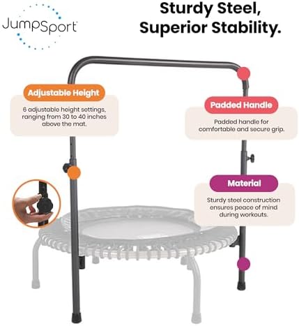 JumpSport Handle Bar Accessory for Arched Leg Fitness Trampolines, Bouncer, Rebounder Trampoline for Adults Indoor and Outdoor, Black