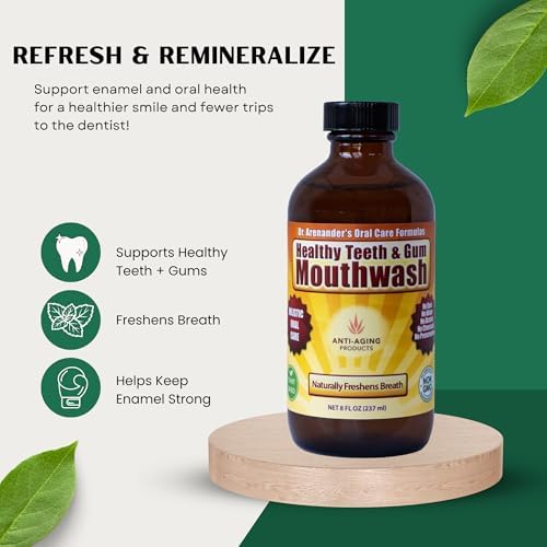 Healthy Teeth & Gum Mouthwash 8 fl oz, Herbal Oral Rinse for Fresh Breath | Organic, alcohol- & fluoride-free, non-GMO; supports healthy gums & enamel