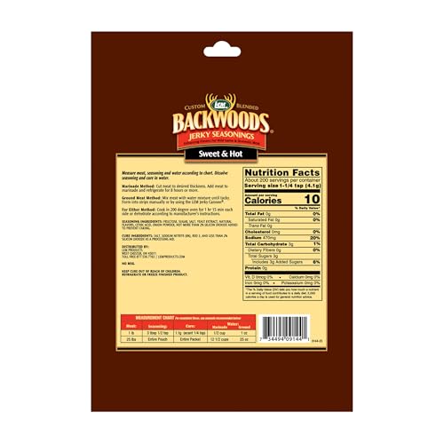 LEM Products Backwoods Sweet & Hot Jerky Seasoning, 5.8 oz Packet | Pre-Measured Seasoning and Cure for Wild Game and Domestic Meat, Seasons Up to 5 Pounds of Meat for Homemade Jerky