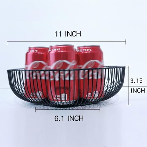 Black Metal Wire Fruit Basket Bowl For Kitchen, Living Room, Office - Large Decorative Centerpiece To Display Fruit, Vegetables, Bread, Candy