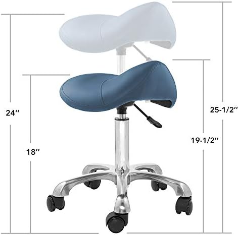 Saloniture Professional Ergonomic Saddle Stool, Black - Adjustable Hydraulic Seat, Rolling Spa Salon, Massage