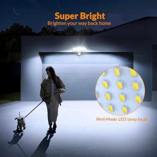 LEPOWER Solar LED Security Lights, PIR Motion Sensor Outdoor, 1600LM, Yard | 5500K Daylight, 72FT180° Motion Sensor Flood Light, 3 Adjustable Head, Easy Install, IP65 Waterproof for Porch, Patio, Garage