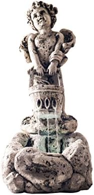 Outdoor Water Fountain With LED Lights, Lighted Cherub Angel Fountain With Antique Stone Design for Decor on Patio