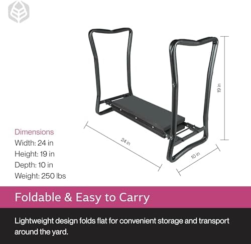 Yard Butler Garden Kneeler and Seat, Foldable Stool, Silver and Black | Foldable Gardening Stool and Kneeling Bench, Heavy Duty Steel, Foam Padded