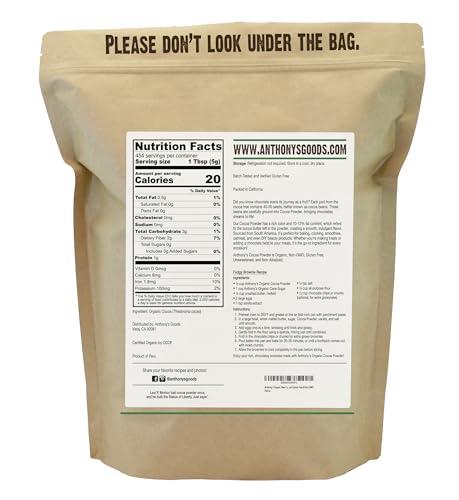 Anthony's Organic Cocoa Powder, 5 lb, Unsweetened, Gluten Free, Non GMO